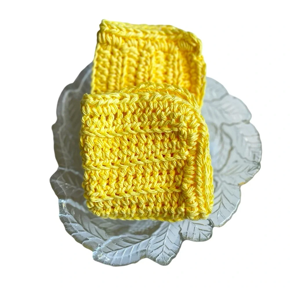Hand Crafted Two Crocheted Colorful All Purpose 100% Cotton Wash or Dish Cloths
